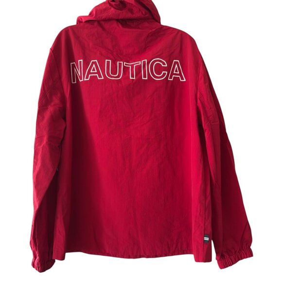 NWT Nautica Red Water Resistant Hooded Pullover Windbreaker Men's L - Picture 3 of 10